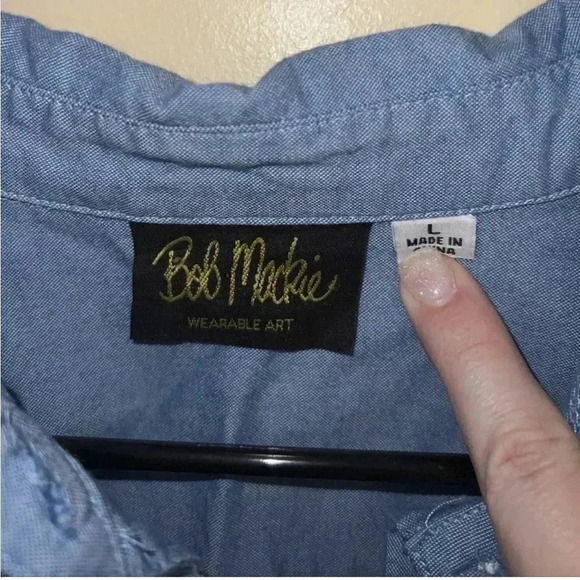 Bob Mackie Wearable Art Western Style Embroidered Button Down Shirt Large Blue - Picture 2 of 3